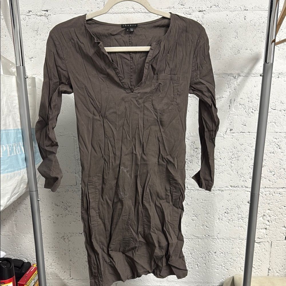 Theory Brown Tan Long Sleeve V-Neck Sheath Dress - Size Small -
LIKE NEW